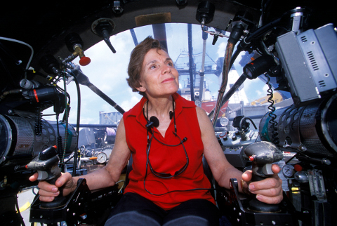 Dr. Sylvia Earle next to the Deep Rover sub.